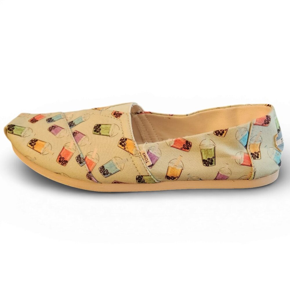 TOMS Limited Edition Green Matcha Boba Tea Print Classics slip-on shoe Sz 10